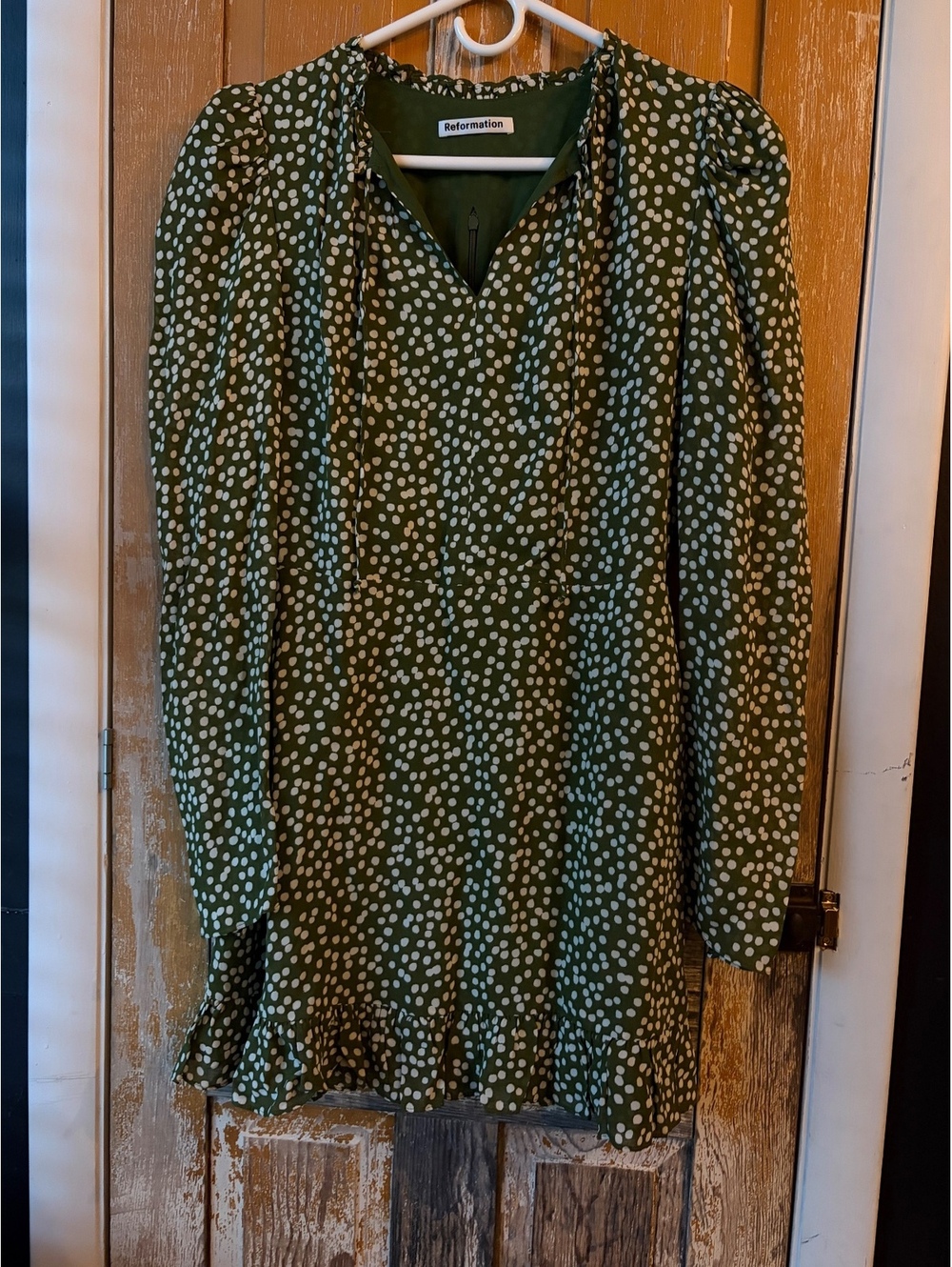 Reformation Green Polka Dot Mini Dress Size 6